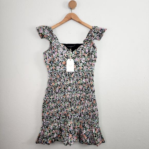 NEW Free The Roses Ditsy Floral Smocked Mini Dress Black - Picture 5 of 14